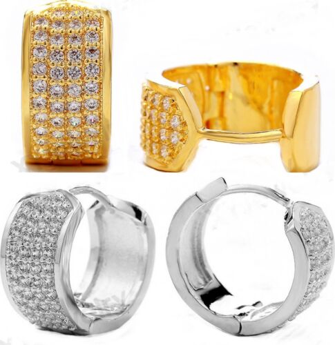 Huggie Hoop CZ Punk Silver Gold Round Hoops Men Women Ear Stud Earrings Bling