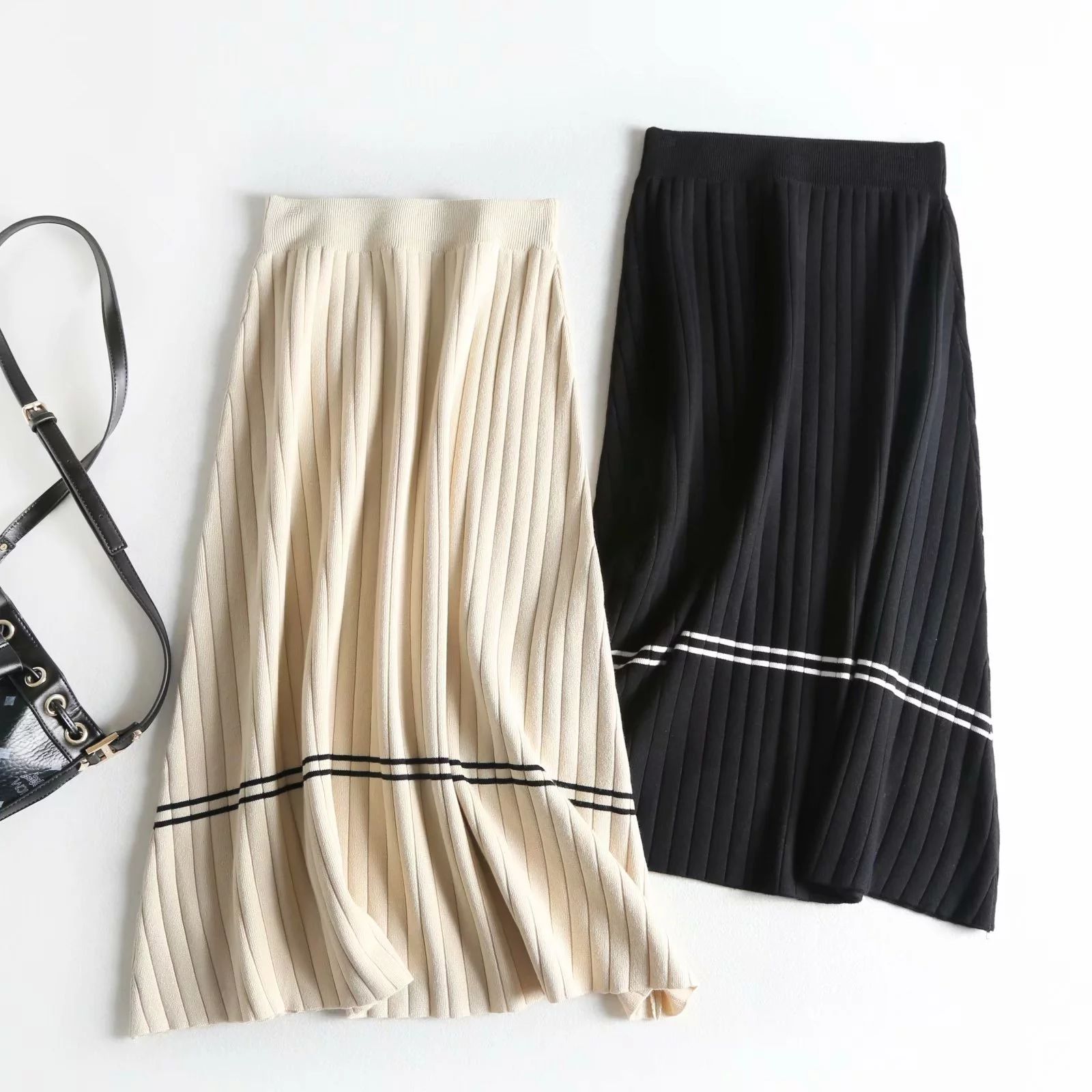 2020 High Waist Women Spring Skirts Vintage Knit Women Jupe Long Faldas Jupe Femme Women Beige Black Jupe Saia
