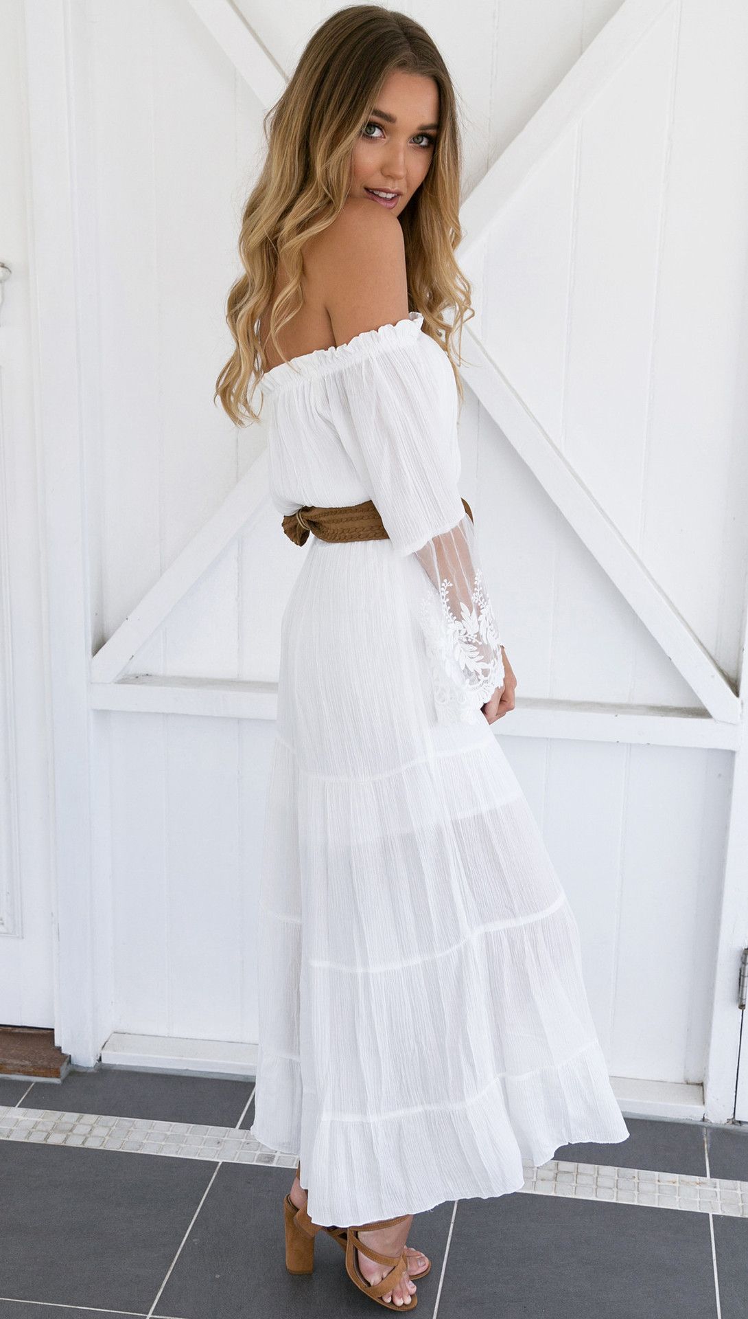 White Lace Maxi Dress with belt