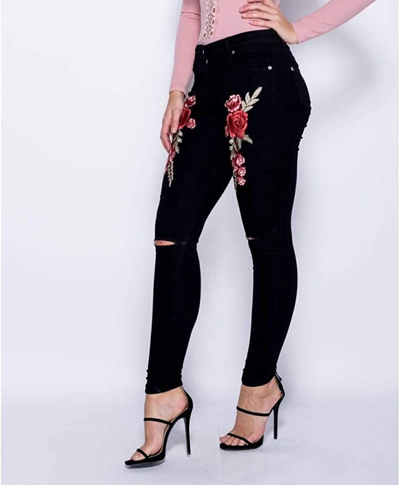 Women's Parisian Floral Embroidered Ripped Jeans