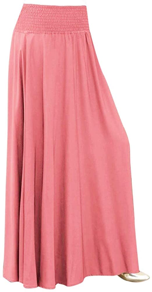 Andouy Women Fashion Elastic Waist Solid Pleated Skirt