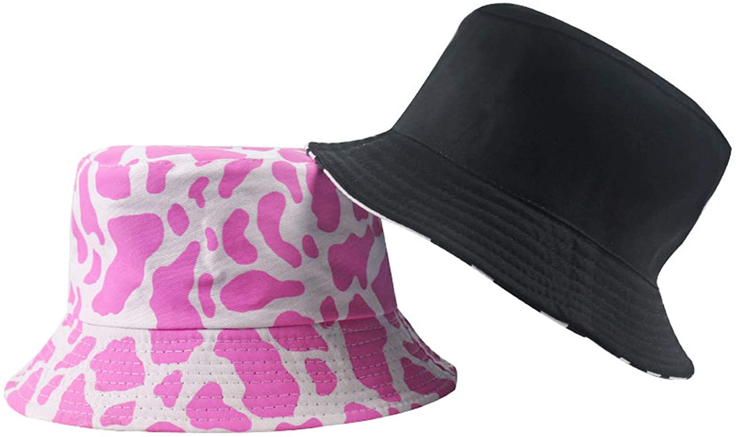 unknow Unisex Harajuku Pink White Cow Print Bucket Hat