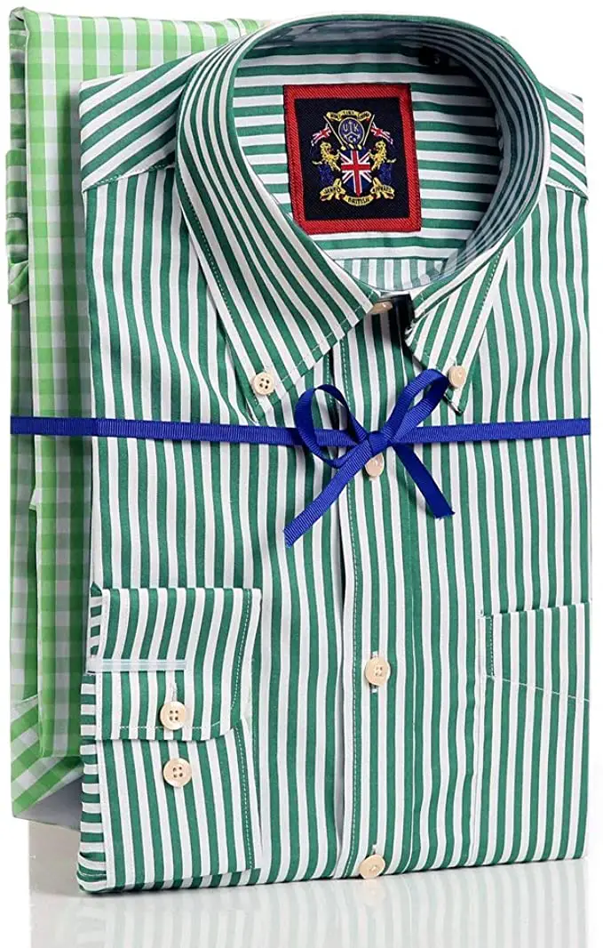 Twin Pack of Striped & Check Design Single Cuff Button Down Collar
