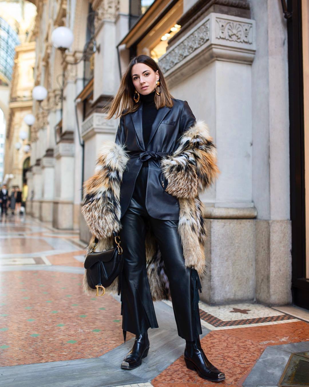 Black High waist Pants with Leather Jacket