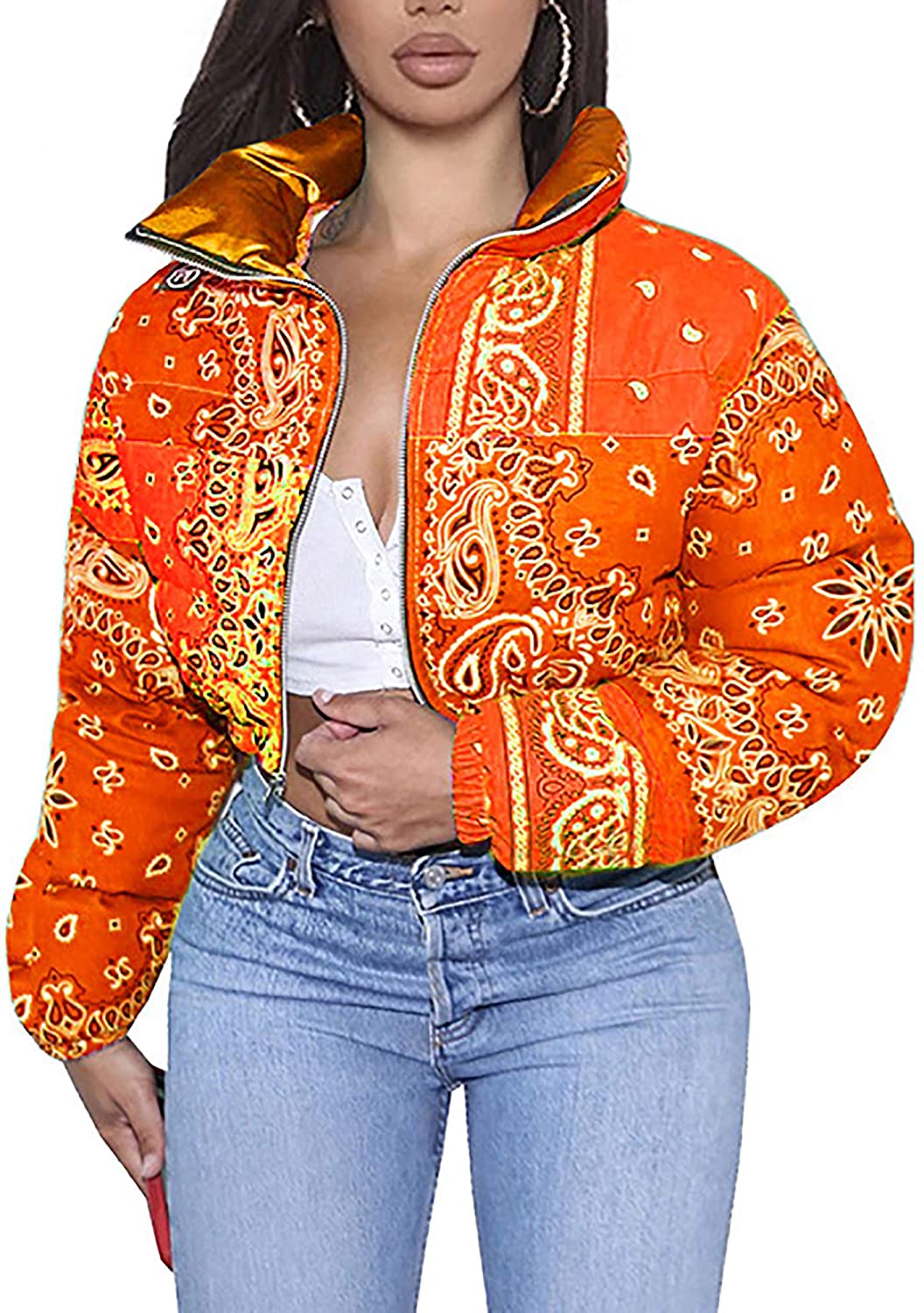 Printed Cropped Puffer Jackets