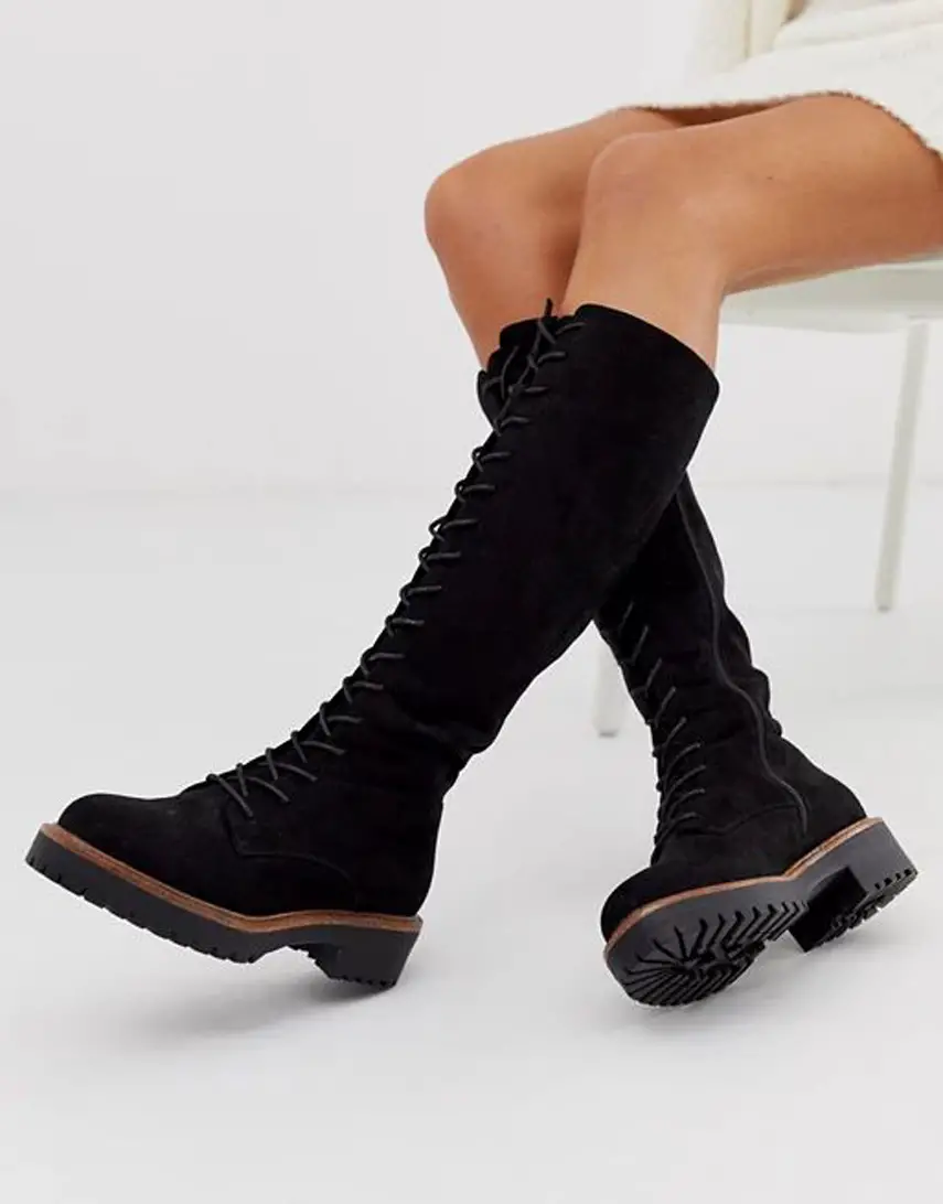 knee high lace up suede boots