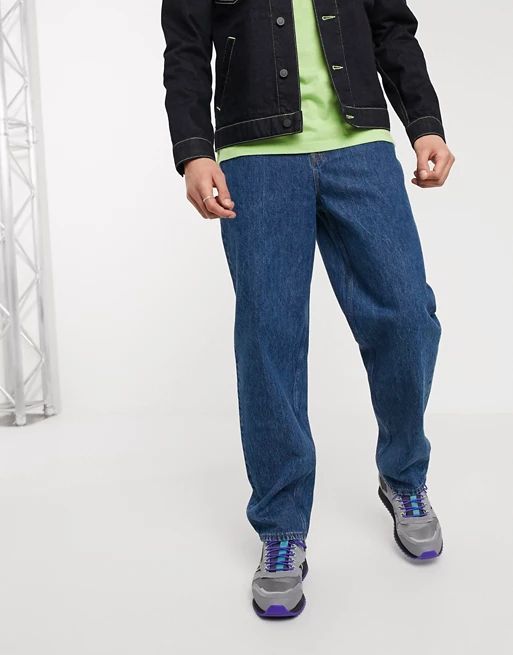 ASOS DESIGN baggy jeans in mid wash blue