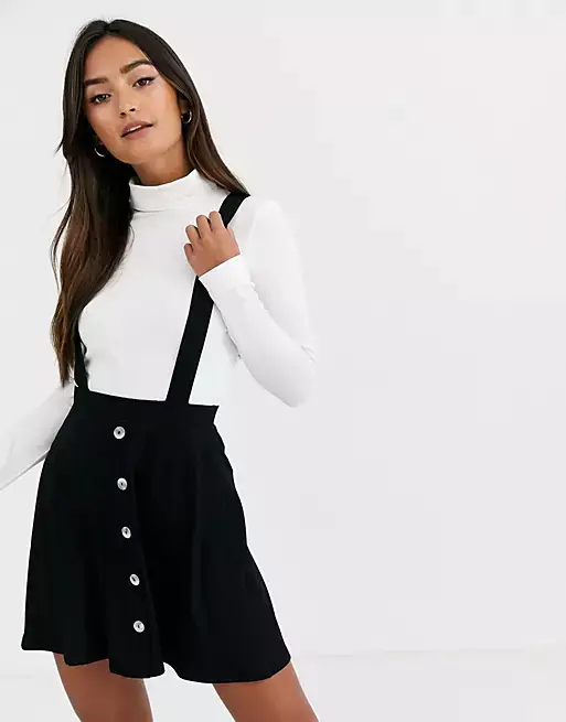 ASOS DESIGN button front mini pinafore skirt in black