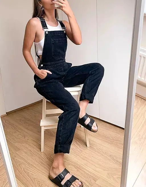 ASOS DESIGN organic denim 'slouchy' dungarees in washed black
