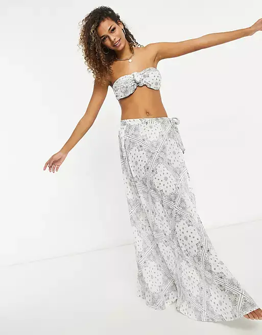 ASOS DESIGN sarong beach skirt co-ord in crinkle bandana print