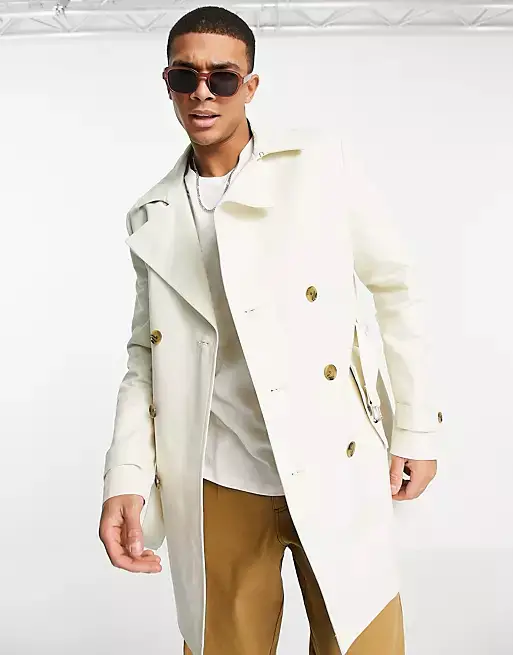 ASOS DESIGN shower resistant double breasted trench coat in stone