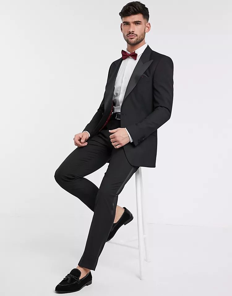 ASOS DESIGN slim tuxedo suit jacket in black