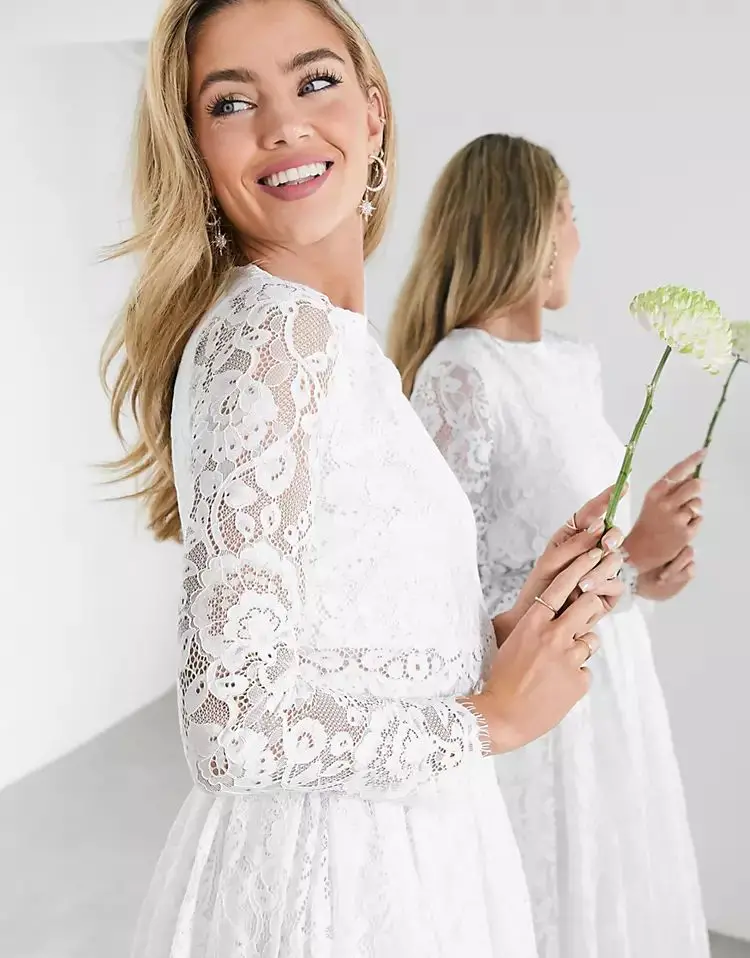 ASOS EDITION Grace lace long sleeve crop top maxi wedding dress