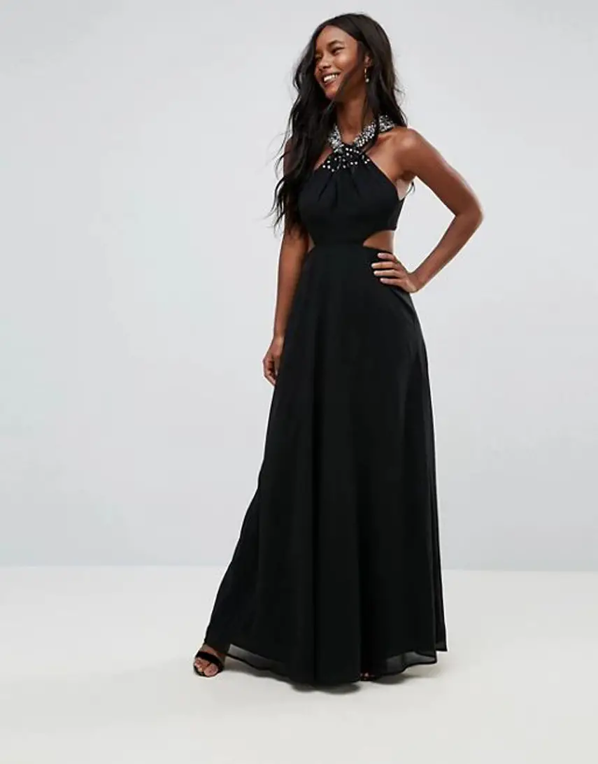ASOS Side Cut Out Embellished Trim Maxi Dress