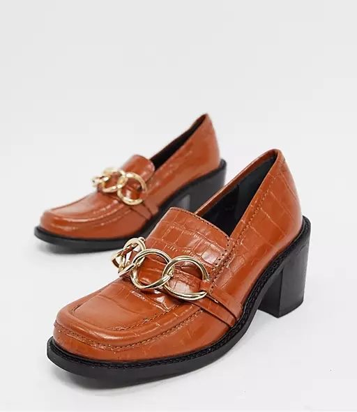 ASRA Exclusive Glaze heeled loafers with metal trim in tan leather