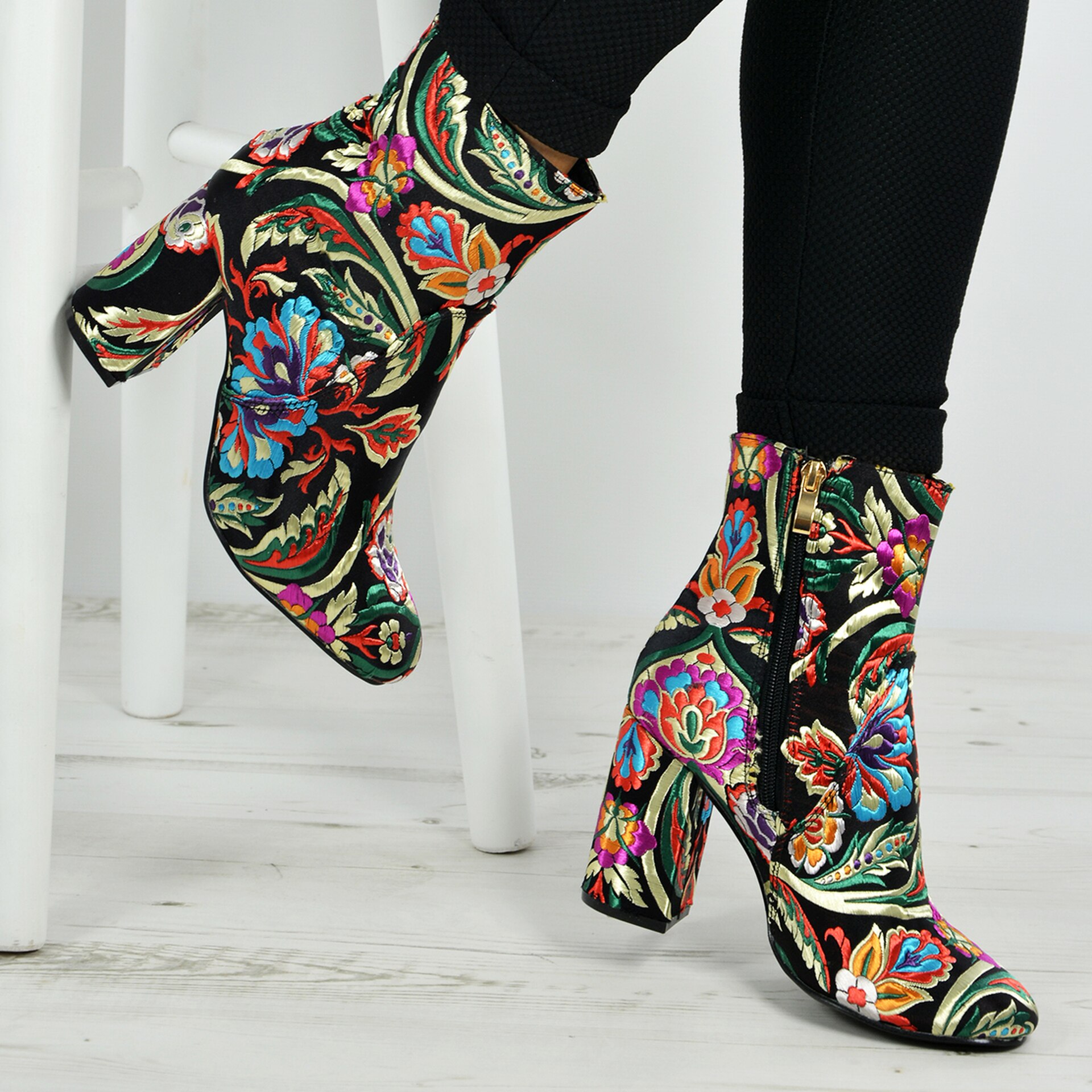 Ally Floral Embroidered Ankle Boots