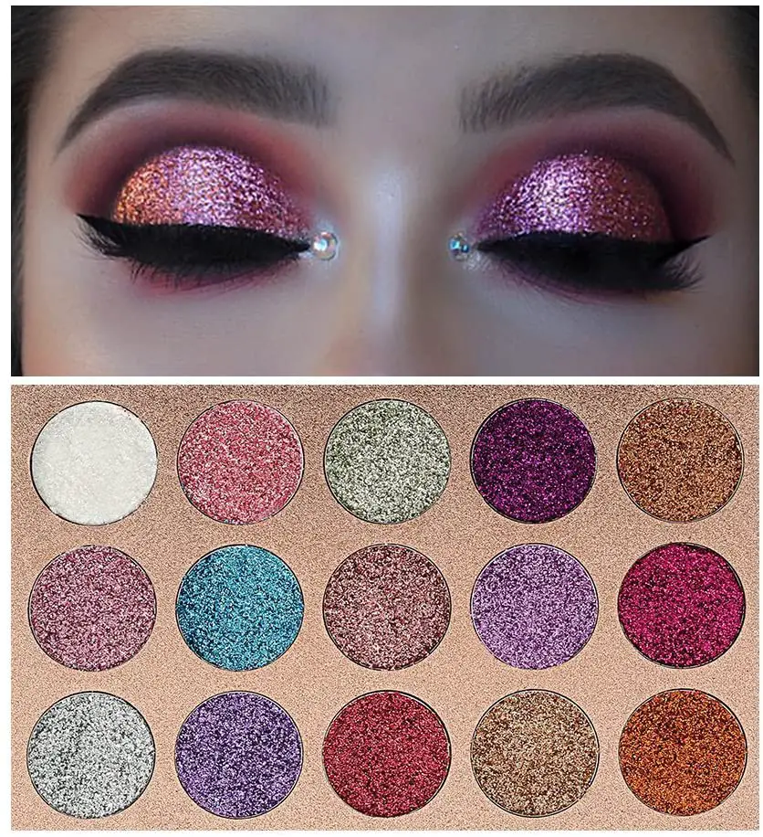 Beauty Glazed 15 Colors Glitter Eyeshadow Palette Shimmer Ultra Pigmented Makeup Eye Shadow Powder Long Lasting Waterproof
