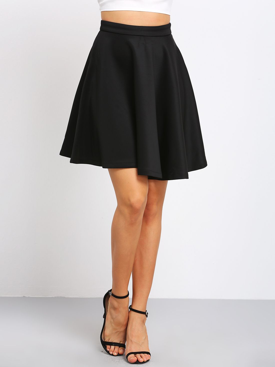 Black High Waist Flare Skirt