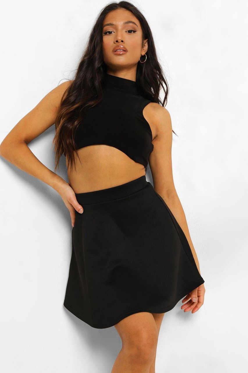 Boohoo Womens Petite Skater Skirt - Black - 4, Black