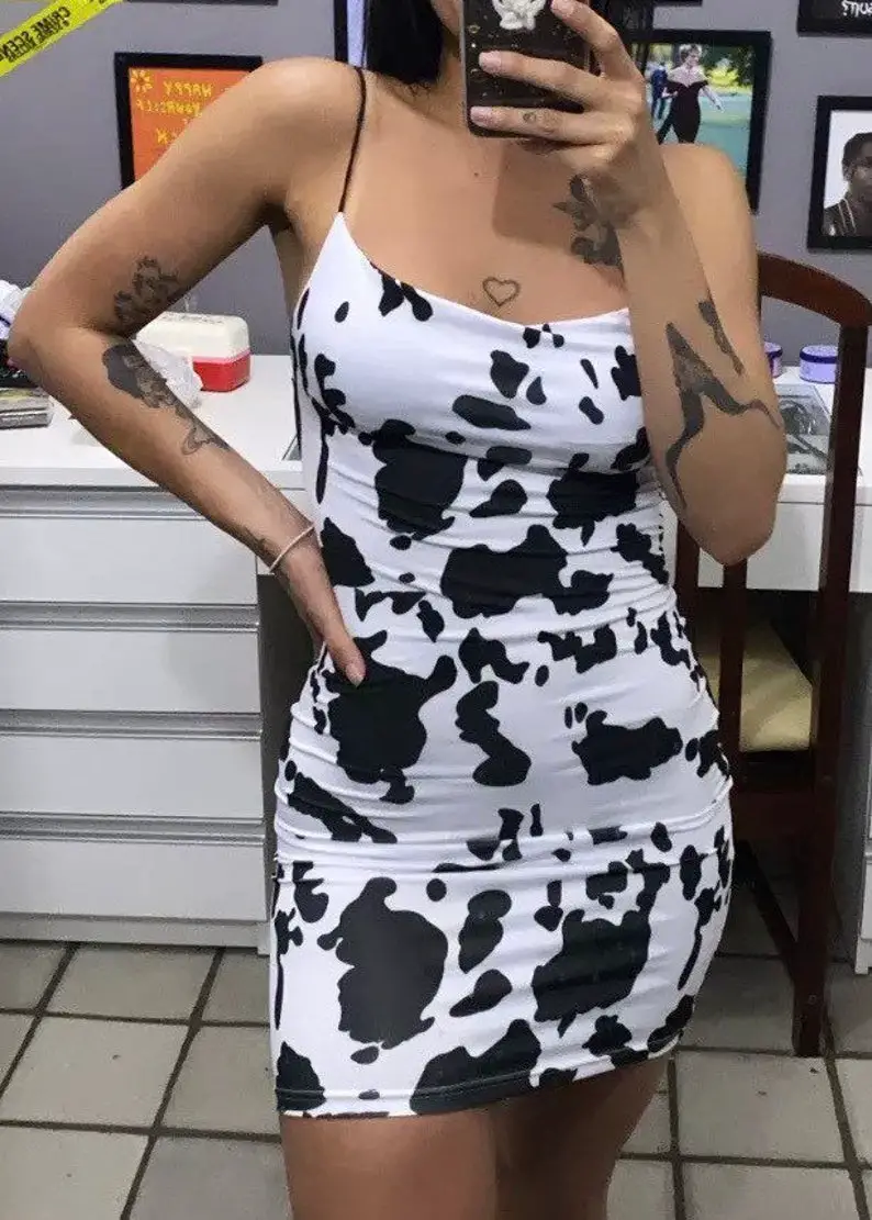 Brand new Y2k trendy stylish 2021 black and white cow print cowprint dress