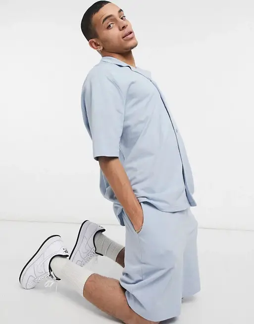 COLLUSION oversized jersey shirt, shorts & joggers in light blue pique fabric co