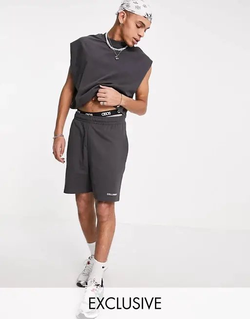 COLLUSION sleeveless crop & jersey shorts in black co ord