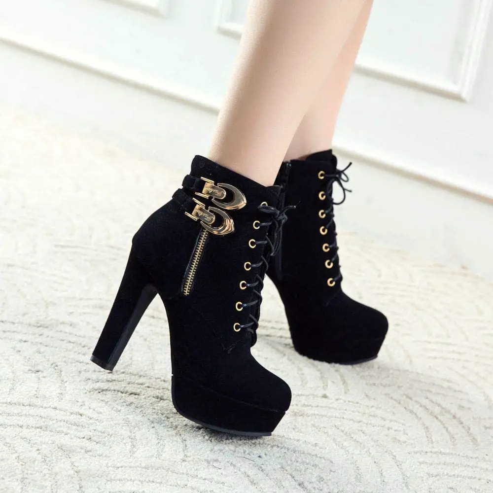 COOLCEPT Women Platform Ankle Boots Zipper
