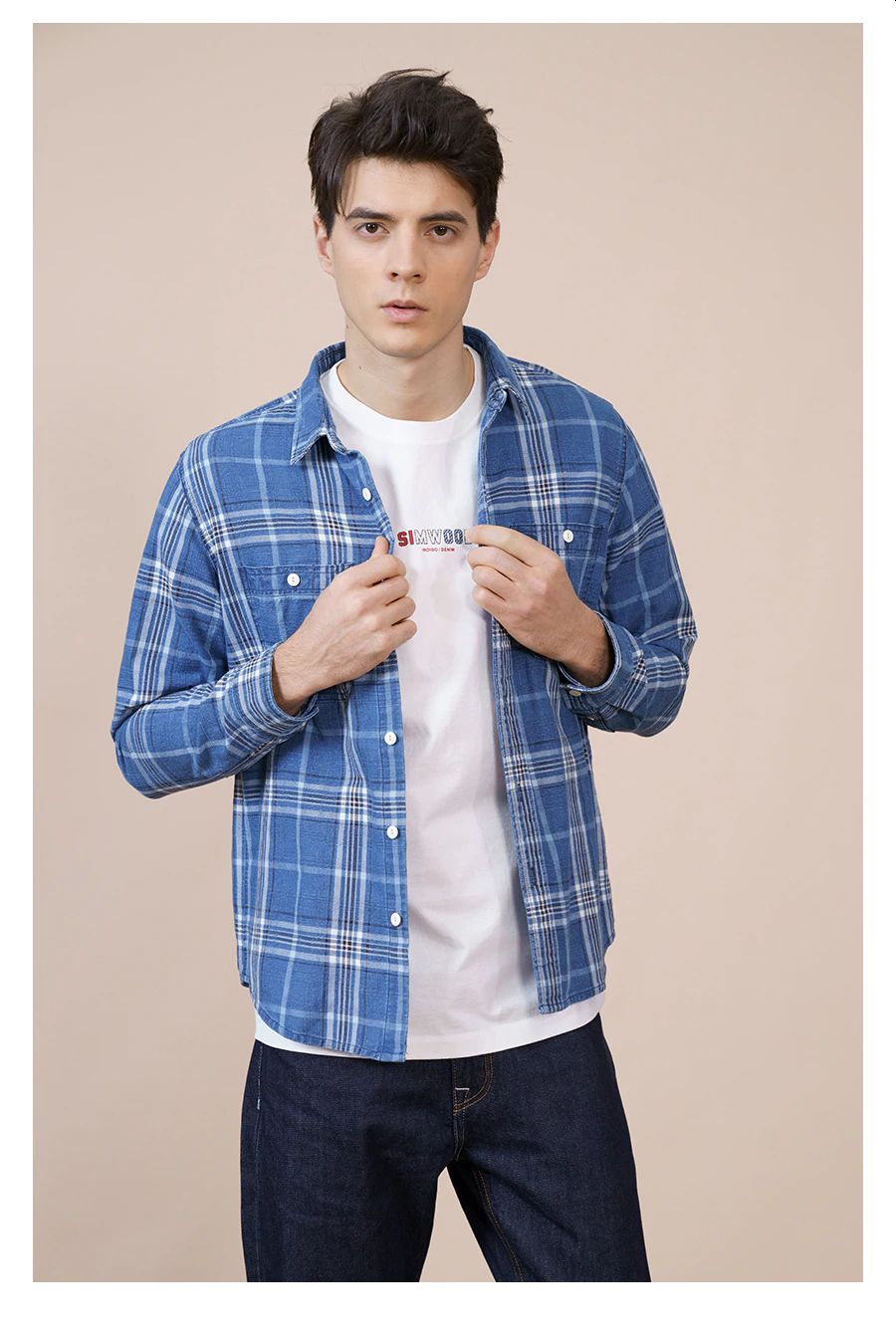 Cotton Denim Check Shirt Plus Size Brand Clothing