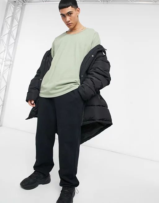 oversized long sleeve t-shirt with scoop neck in green acid wash