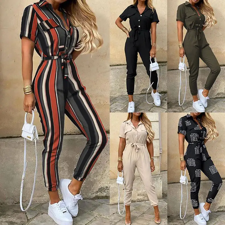 Casual Short Sleeve Rompers Womens Jumpsuit