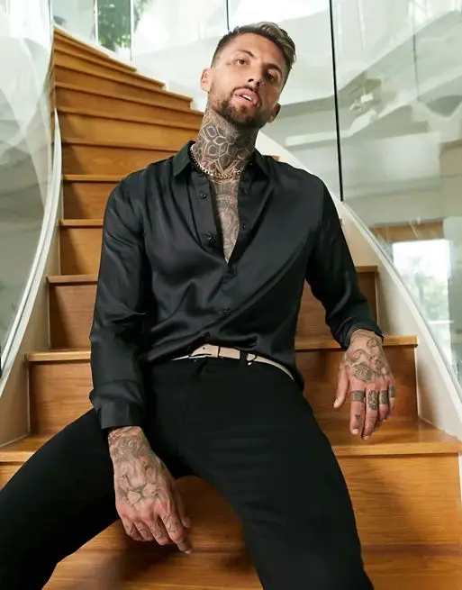 satin shirt in black