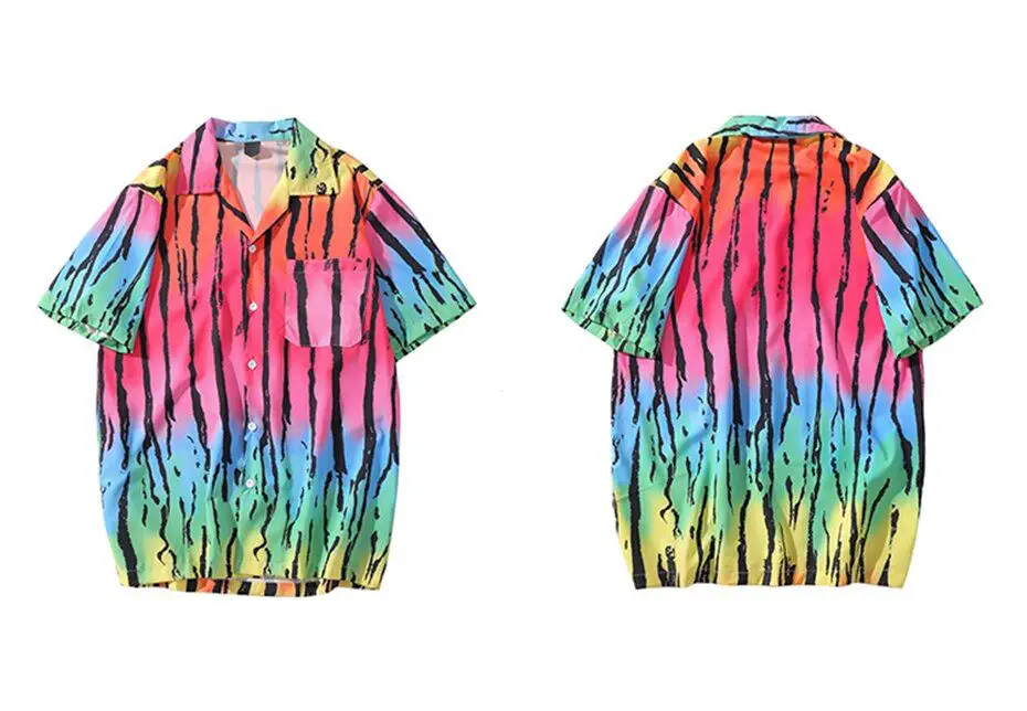 Shirt Tie Dye Rainbow Black Stripe Shirts Short Sleeve