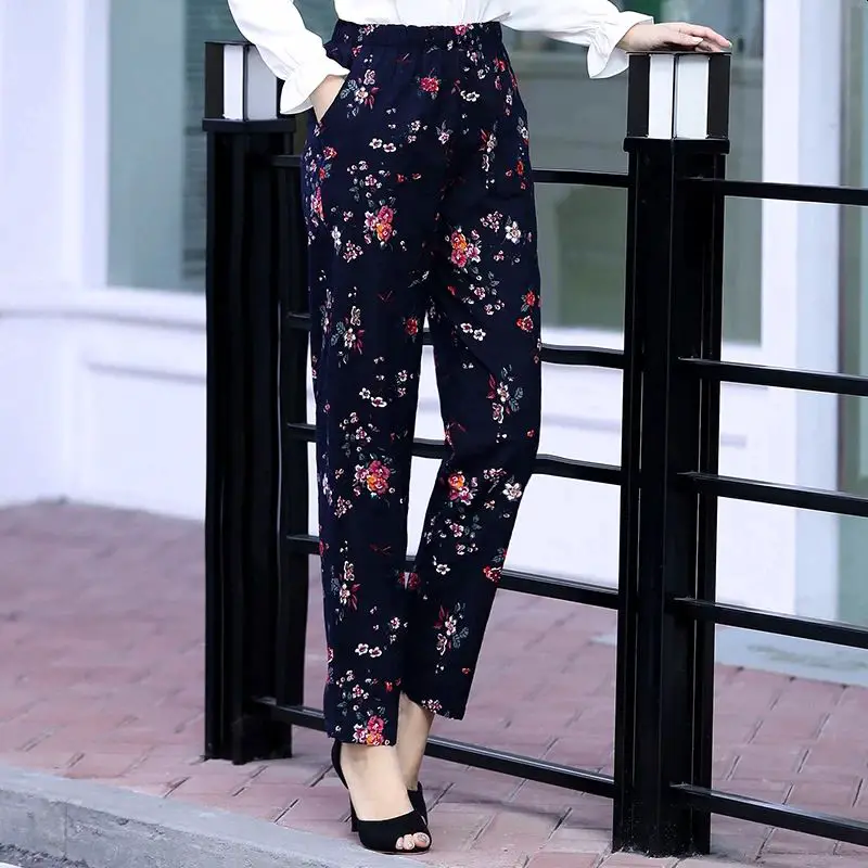 Women Pants Beach Wear Floral Print Plaid Pants