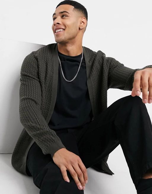 basket stitch cardigan in charcoal
