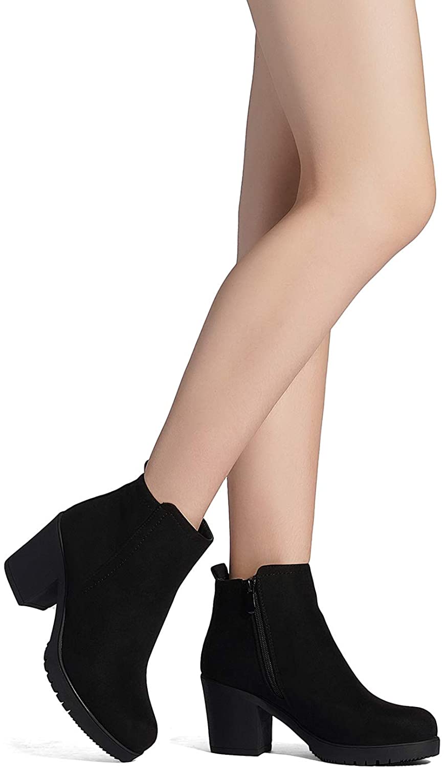 DREAM PAIRS Women's Chunky Zipper Suede Ankle Boots