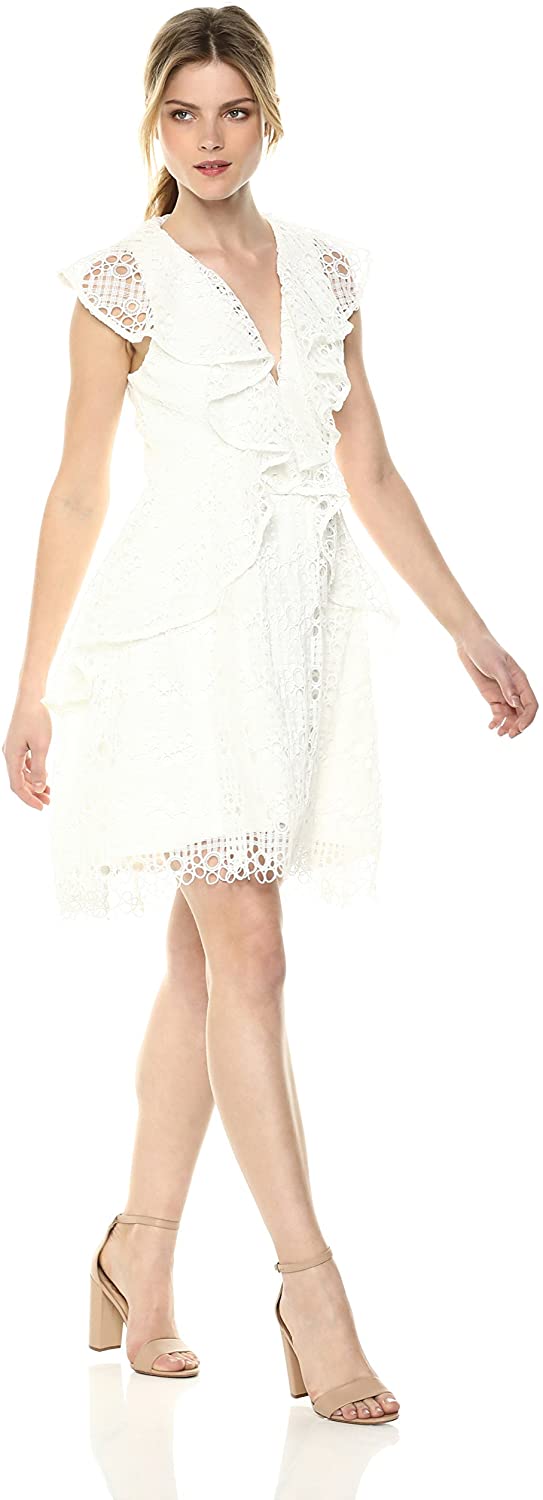 Elliatt Women's Apparel Interlude Sleeveless V Neck Ruffle Lace Mini Dress
