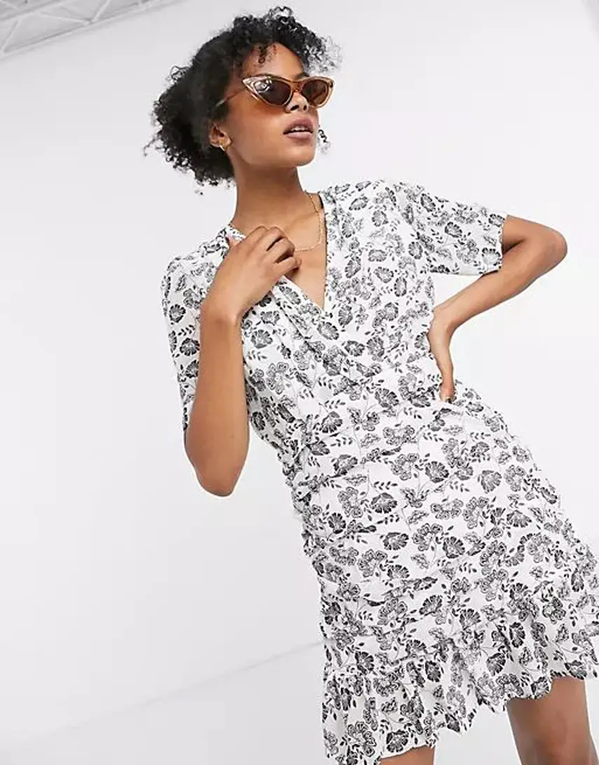 En Crème ruffle wrap dress in vintage floral