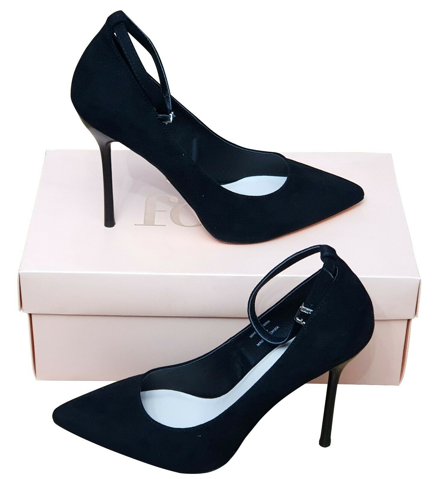 FAITH Ladies Chlo Black Ankle Strap Sexy Pointed Courts Womens Shoes