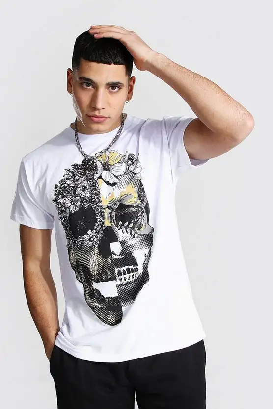 FLORAL SKULL PRINT T-SHIRT