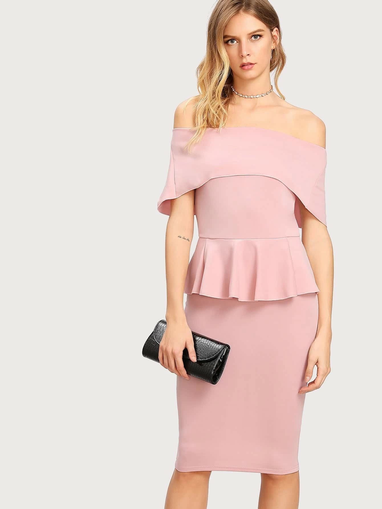 Fold Over Bardot Peplum Dress
