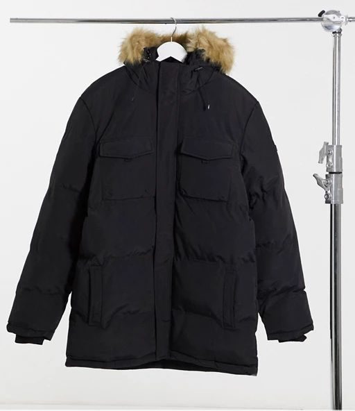 Good For Nothing double layer parka with faux fur hood in black