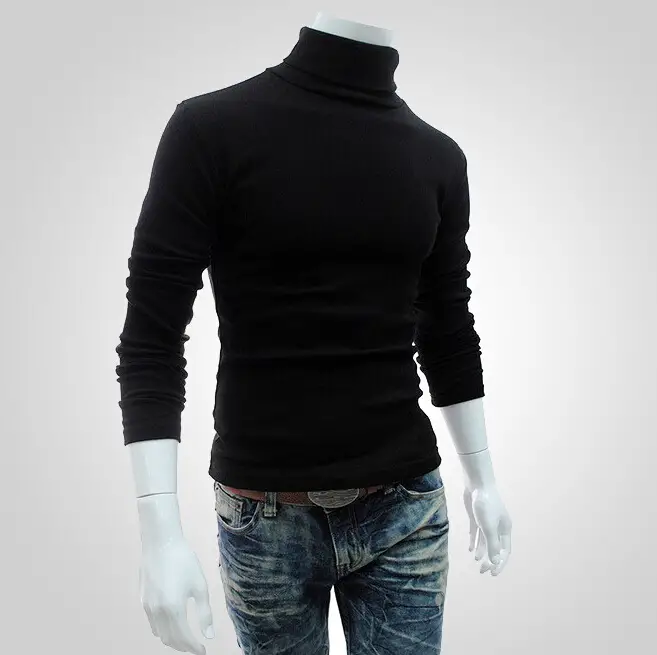 black Turnleneck Pullover Solid Color Jumper