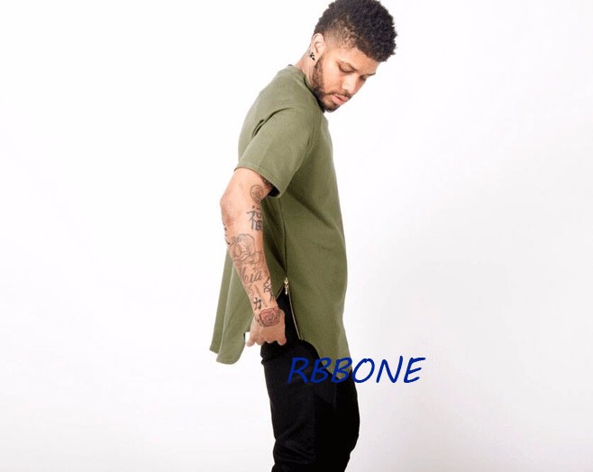 Men zip army green white black solid color hip hop t shirts