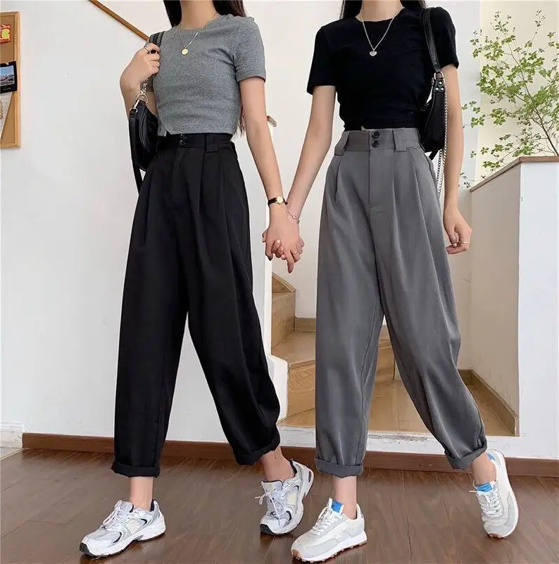 Harem Straight Pants - Vintage High Waisted Wide Leg Baggy Pants , Women Linen Trending Trousers