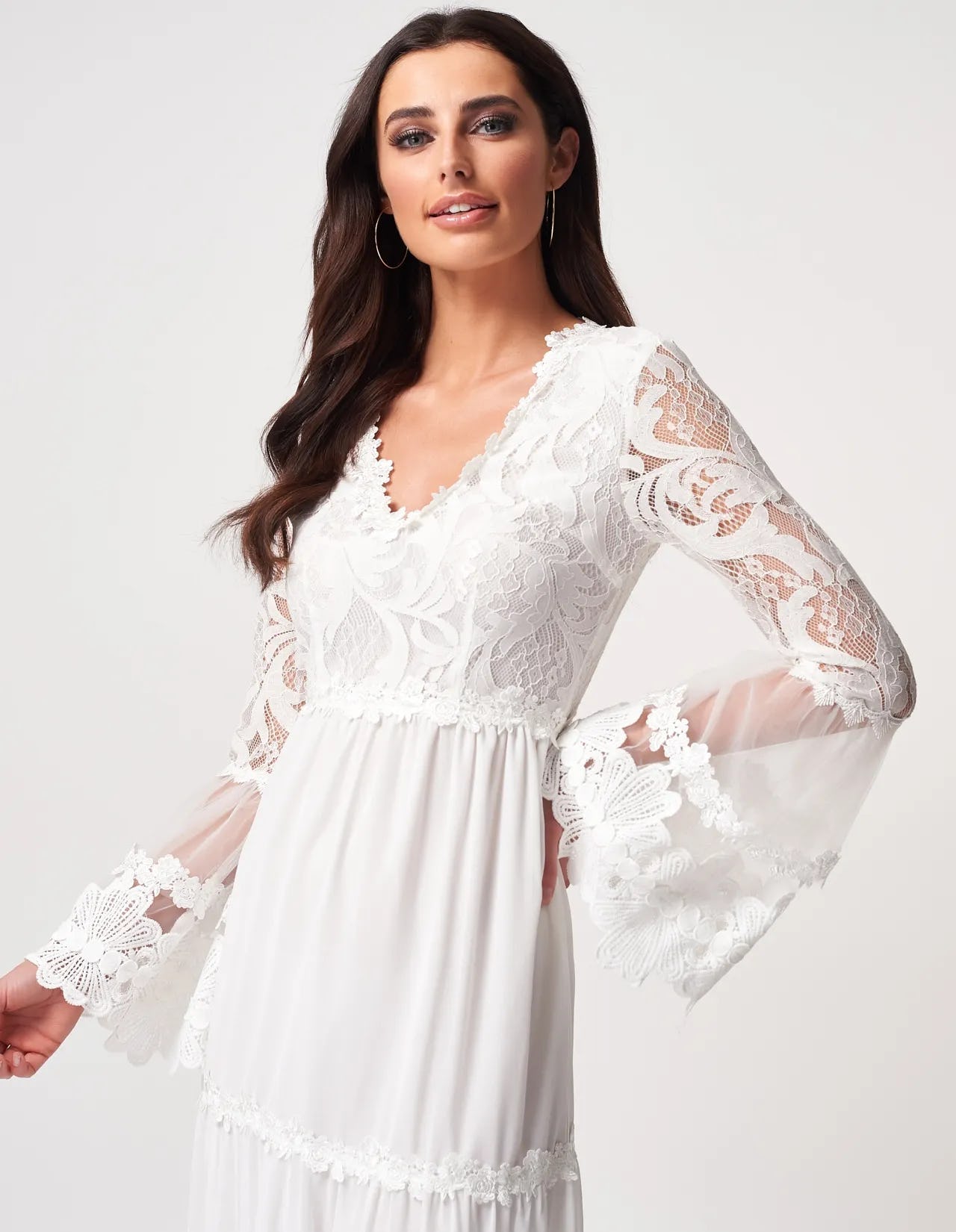 Ivory Long Sleeve Lace Detailed Maxi Dress