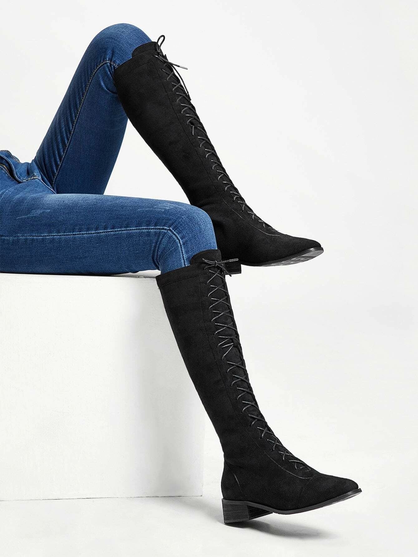 high knee lace boots