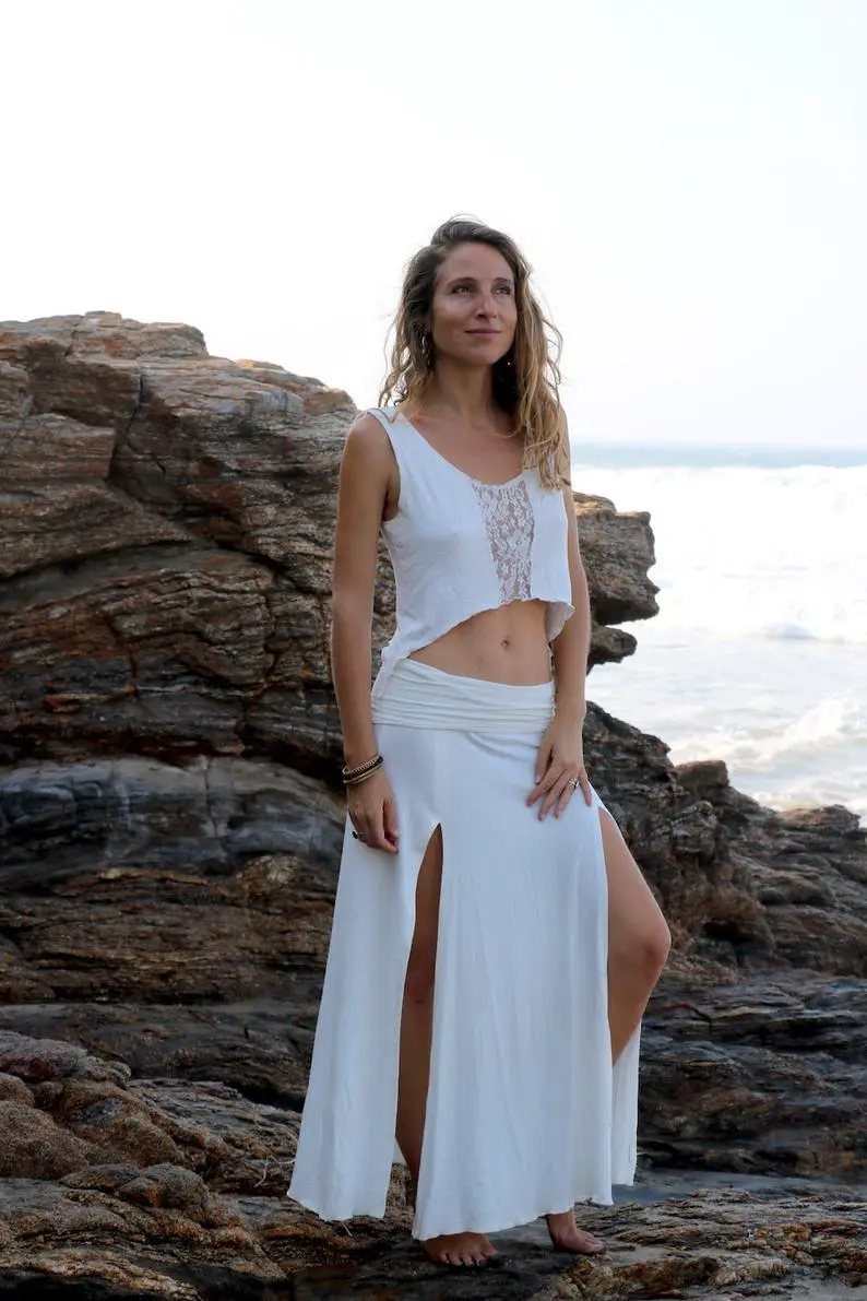 LALITA Long Skirt, Slit Long Skirt, Open Front Skirt, Bohemian Skirt, White Long Skirt, Bohemian Long Skirt, Boho Skirt, Festival Clothing
