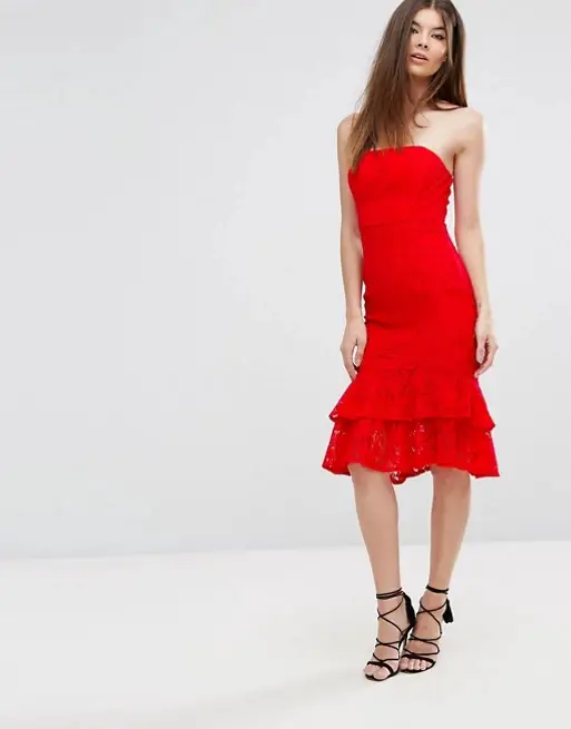Love Triangle Bandeau Midi Dress with Double Frill