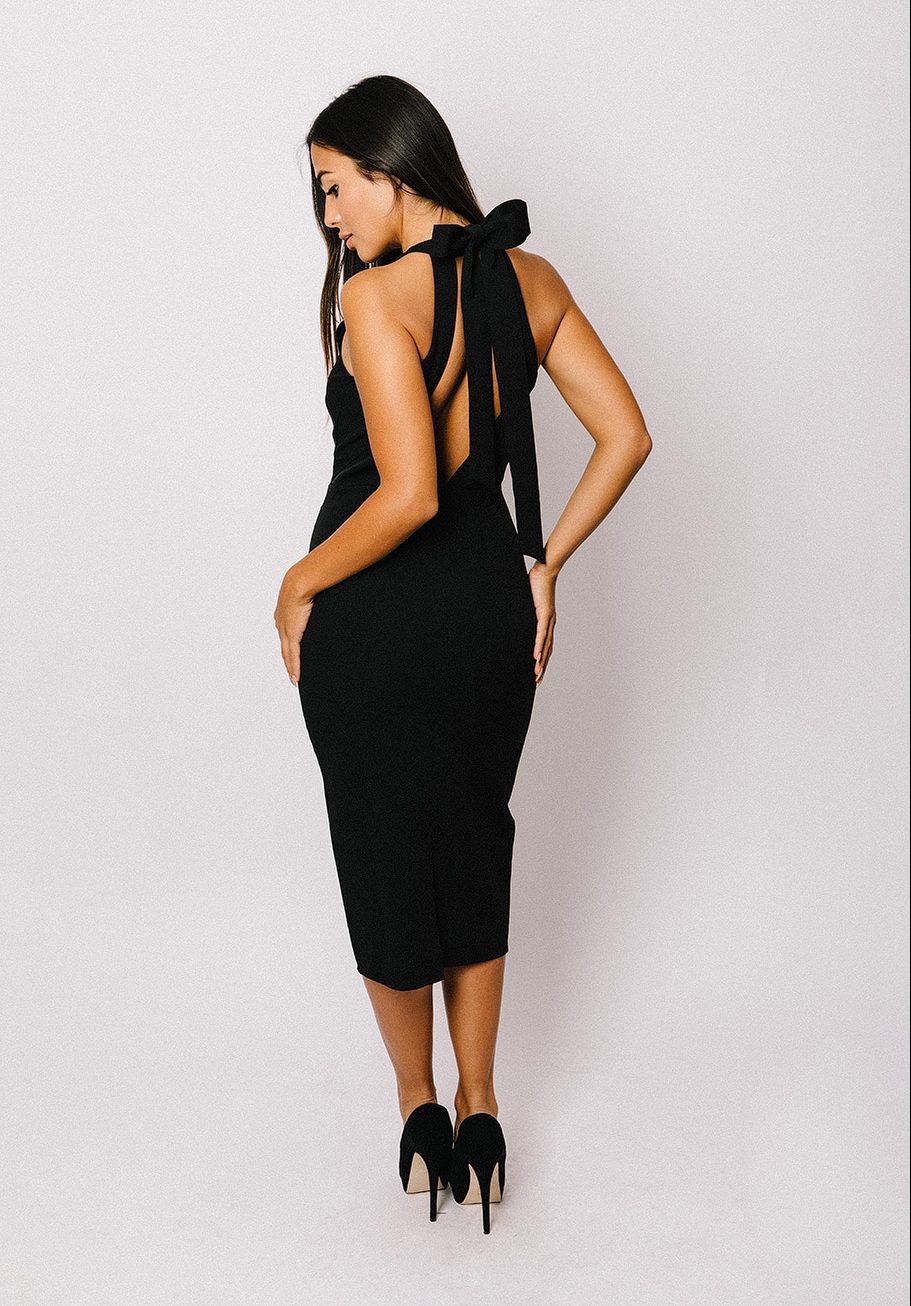 MAYA – Black Black Bow Back Midi Dress