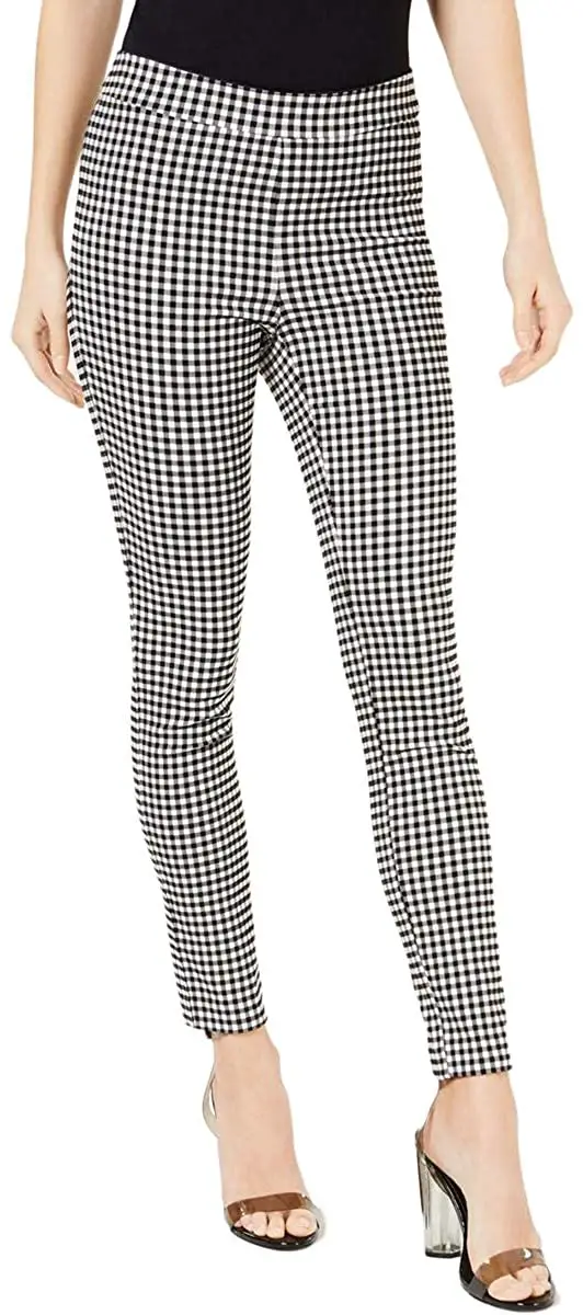 Maison Jules Womens Gingham Mid-Rise Skinny Pants B/W US XXS